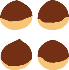 Bold edible sweet chestnut shapes. Flat vector illustration. Hand-drawn seasonal autumn food isolated on white background
