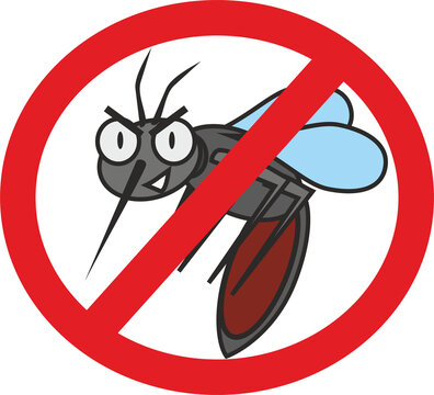 illustration prohibition sign against evil mosquito in cartoon style