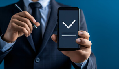 A Businessman Pondering a Question on a Digital Tablet