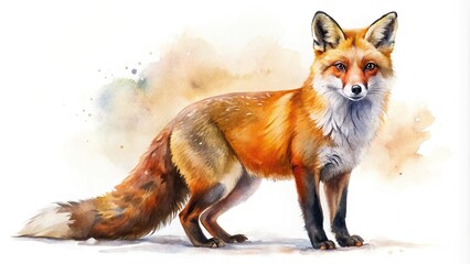 Obraz premium Watercolor painting of a red fox on white background