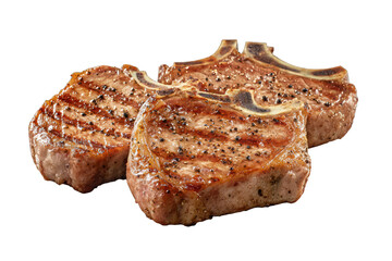Pork chops front view, fully displayed on a transparent background.