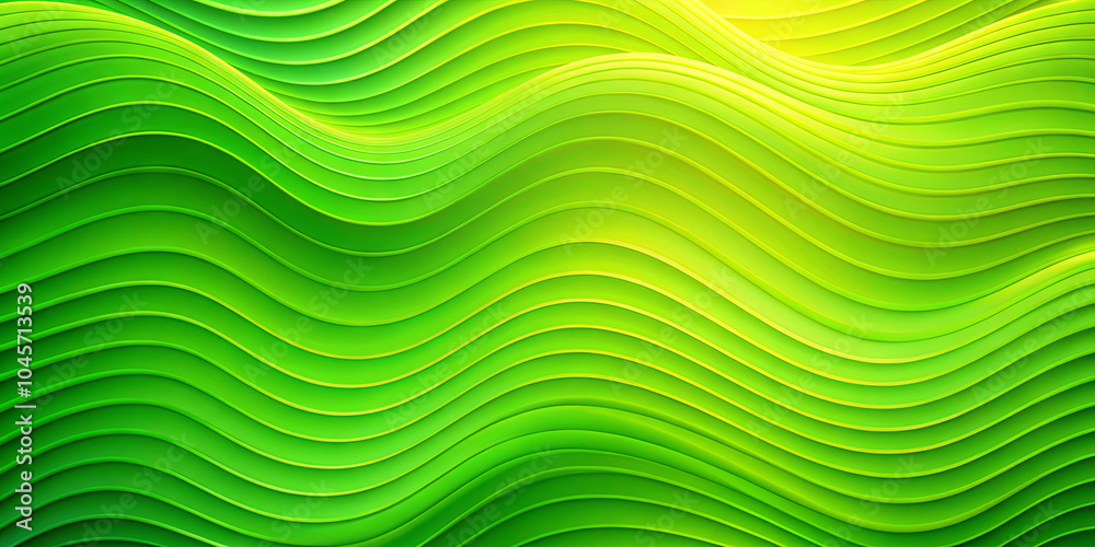 Poster curved and layered green waves undulate organically, creating a dynamic abstract design that conveys