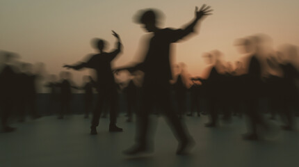 Blurred image of dancing youth dancing on the street in the evening