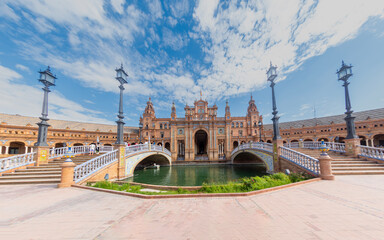 Obraz premium Plaza de España is an architectural complex located in María Luisa Park in the city of Seville (Andalusia, Spain).