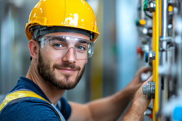 Focused worker in industrial environment safety first and team collaboration in action