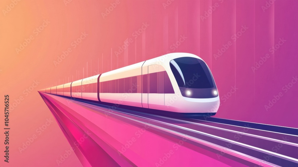 Aufkleber A minimalist train glides effortlessly along smooth tracks, framed by a vivid gradient backdrop capturing a serene sunset ambiance. Generative AI