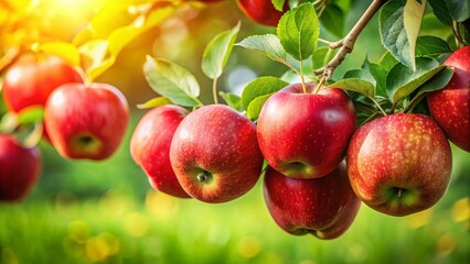 Obraz premium Fresh Red Apples on a Branch - Vibrant Fruit Photography for Nature and Food Themes