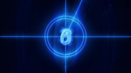 Glowing Blue Countdown Number Six