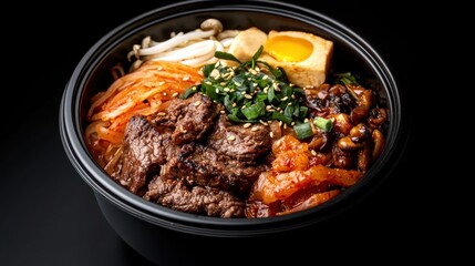 Fototapeta premium 料理愛好家のための牛肉と新鮮な野菜を使ったおいしい韓国鍋