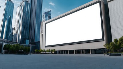 Fototapeta premium Massive digital screen on the side of an urban art gallery A large blank digital billboard is installed on the side of a modern art gallery with a minimalist design.