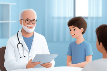 Doctor discussing health with a young patient in a medical office setting