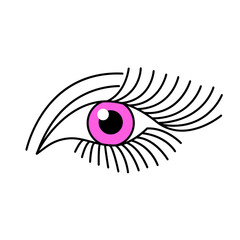 Eye logo in linear style for optometric clinic or beauty salon for eyelash extensions. flat vector illustration