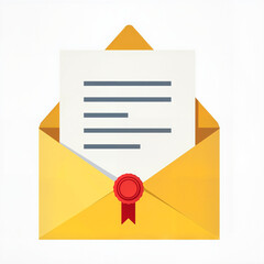 Minimalist Envelope Icon in Yellow with Official Document for Communication