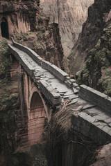 DnD Battlemap: Crumbling Stone Bridge Over a Narrow Gorge with Cliffside Entrance