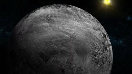 Cratered Planet with Star in Background