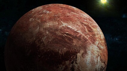 Makemake fictional planet with glowing sun in space © Sohan Stock
