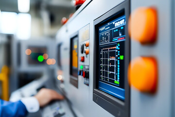 Fototapeta premium High-tech control panel displaying advanced industrial monitoring systems for optimal performance and efficiency