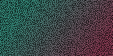 Abstract Reaction-diffusion Turing pattern natural texture green and red gradient color scheme. Linear design with biological algorithm psychedelic background. Reaction-diffusion or truing patter