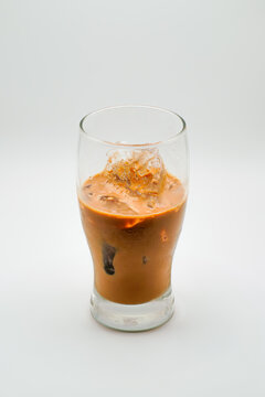 Coffee cup with ice on white background