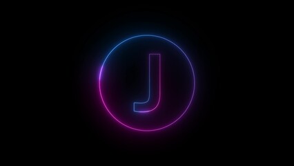 Glowing Neon Letter J in Circle