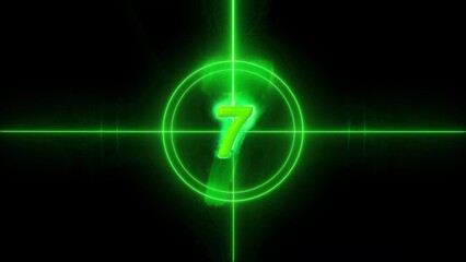 Glowing Green Digital Countdown Number Seven