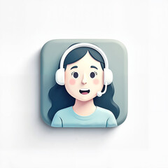 Cheerful Cartoon Girl with Headset Representing Customer Service Icon