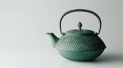 Chinese green iron traditional teapot isolated on white background