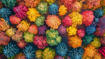 Aerial View of Colorful Autumn Forest Canopy   Fall Foliage  Nature  Trees  Overhead