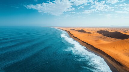 Fototapeta premium Aerial View of Desert Meeting Ocean Coastline
