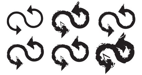 Double ended arrow with rounded bent semi circular ends. Vector illustration.