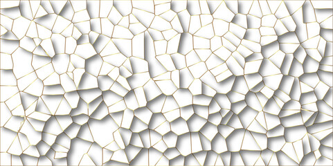 Beautiful white and golden crystallized polygon background. abstract light colorful stone tile pattern with shadow. modern wallpaper, trendy simple minimal geometric background abstract backdrop.