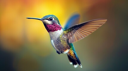 Fototapeta premium Colorful Hummingbird in Flight with Blurred Background
