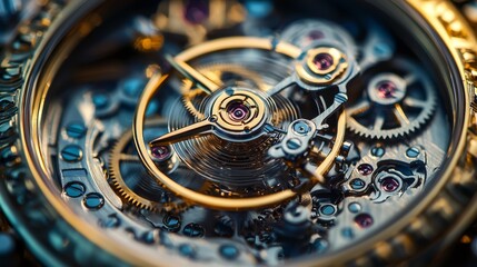 Closeup of intricate gold and silver watch mechanism