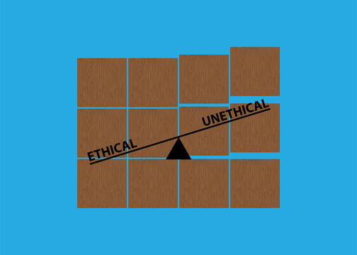 Ethical unethical concept. Comparison for moral behavior, established moral principles, societal standards and professional guidelines.