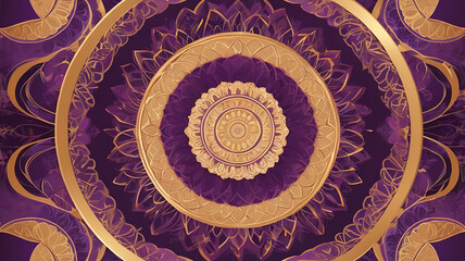 Fototapeta premium Mandalas-Inspired Abstract with Vibrant Circular Designs in Purple and Gold