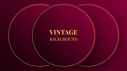 Wine red modern abstract background with gradient rounds and golden lines. Vintage design