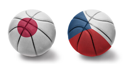 basketball balls with the national flags of czech republic and japan on the white background.