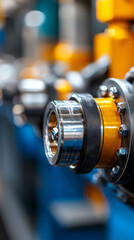 Obraz premium Precision engineering a close-up view of industrial components in modern machinery