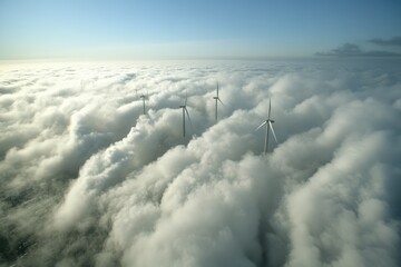 Fototapeta premium Wind turbines harnessing air currents to produce electricity, environmental sustainability by providing an efficient alternative to fossil fuels, contributing to global energy transition efforts.