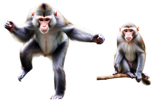 Monkeys animals set realistic watercolor painting Jungle wild animal Isolated on background, Adorable animal zoo clipart, Generative AI