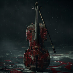 Fototapeta premium Rustic Violin in Rainy Night Setting 