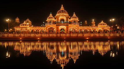 Fototapeta premium A temple beautifully illuminated with lights and decorations for Diwali