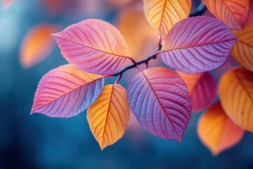 Vibrant autumn leaves showcasing a gradient of colors against a soft background.