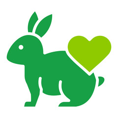 Vector icon of cruelty-free. Green rabbit with a heart symbolizing cruelty-free products. Ideal for cosmetics, ethical beauty, and animal rights campaigns.
