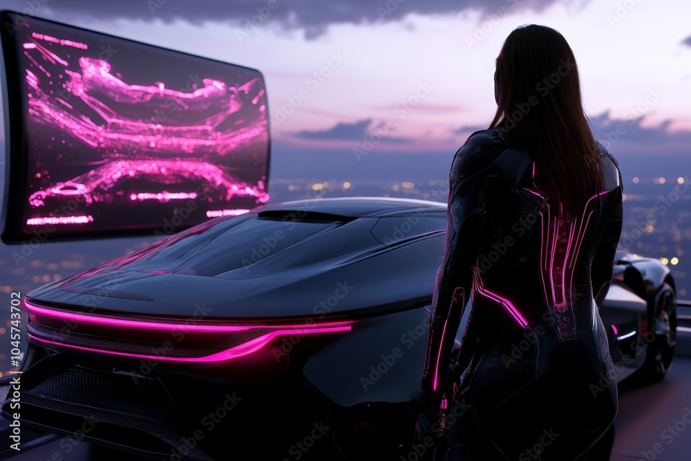 Poster futuristic city where digital billboards display messages of appreciation, capturing the integration