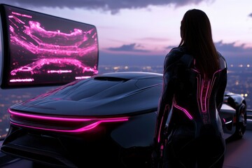 Futuristic city where digital billboards display messages of appreciation, capturing the integration of gratitude into a high-tech, interconnected world