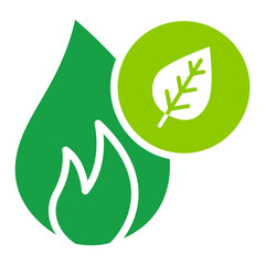 Vector icon of natural gas. Green flame with a leaf, symbolizing eco-friendly energy and sustainable fuel sources. 