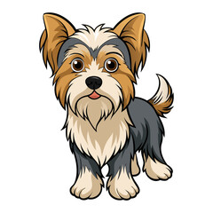 Biewer Terrier Dog breed vector illustration isolated on white background in cartoon style.