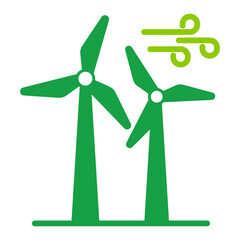 Vector icon of wind turbine. Green wind turbines representing renewable energy and eco-friendly power generation.