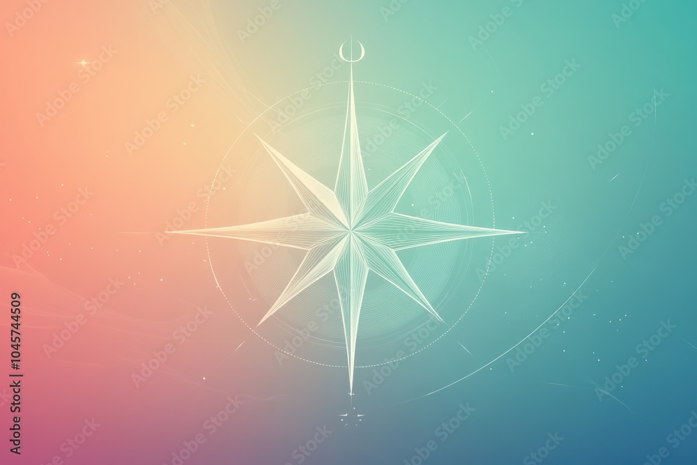 Aufkleber This design showcases a geometric compass rose with defined lines and a central point, set against a soft pastel backdrop. Generative AI